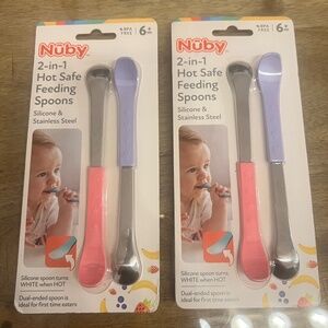 2 sets Nuby 2-in-1 Hot Safe Feeding Spoons Silicone & Stainless Steel